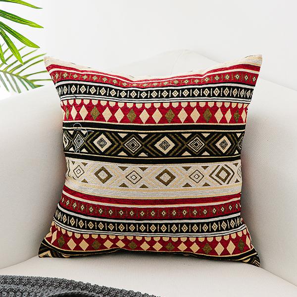 Oriental Throw Pillow for Couch, Bohemian Decorative Sofa Pillows, Geometric Pattern Chenille Throw Pillows-Art Painting Canvas