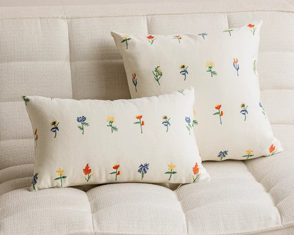 Embroider Flower Cotton Pillow Covers, Spring Flower Decorative Pillows for Bedroom, Decorative Pillows for Couch, Farmhouse Decorative Pillows for Sofa-Art Painting Canvas