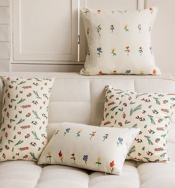 Embroider Flower Cotton Pillow Covers, Spring Flower Decorative Pillows for Bedroom, Decorative Pillows for Couch, Farmhouse Decorative Pillows for Sofa-Art Painting Canvas