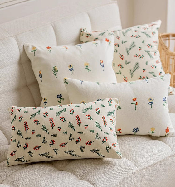 Decorative Pillows for Couch, Farmhouse Decorative Pillows for Sofa, Embroider Flower Cotton Pillow Covers, Spring Flower Decorative Pillows for Bedroom-Art Painting Canvas