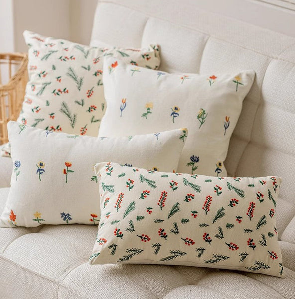 Embroider Flower Cotton Pillow Covers, Spring Flower Decorative Pillows for Bedroom, Decorative Pillows for Couch, Farmhouse Decorative Pillows for Sofa-Art Painting Canvas