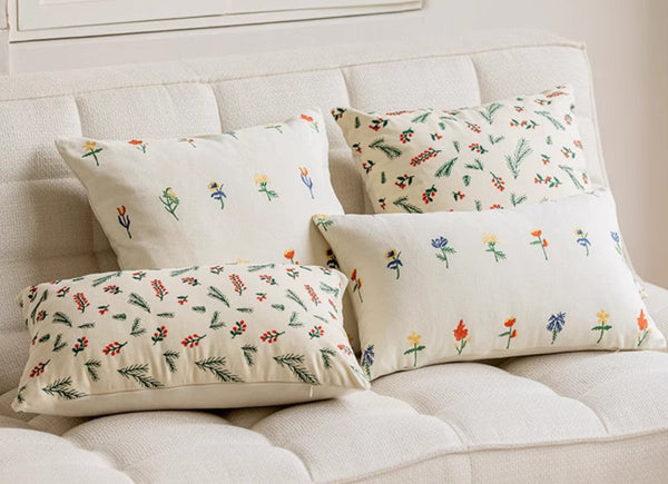 Decorative Pillows for Couch, Farmhouse Decorative Pillows for Sofa, Embroider Flower Cotton Pillow Covers, Spring Flower Decorative Pillows for Bedroom-Art Painting Canvas