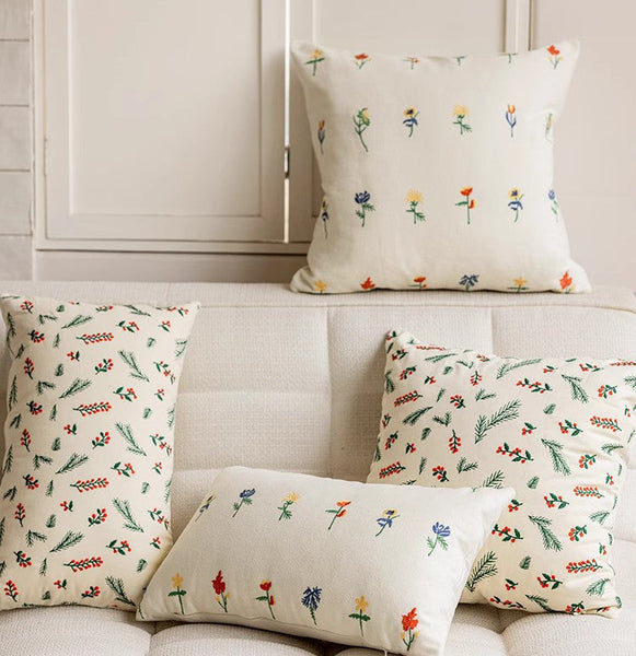 Decorative Pillows for Couch, Farmhouse Decorative Pillows for Sofa, Embroider Flower Cotton Pillow Covers, Spring Flower Decorative Pillows for Bedroom-Art Painting Canvas