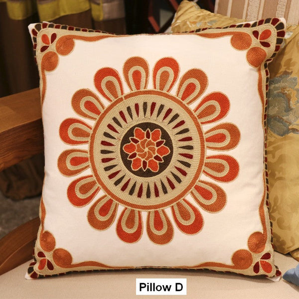 Decorative Throw Pillows for Couch, Embroider Flower Cotton Pillow Covers, Cotton Flower Decorative Pillows, Farmhouse Decorative Sofa Pillows-Art Painting Canvas