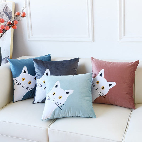 Modern Decorative Throw Pillows, Lovely Cat Pillow Covers for Kid's Room, Modern Sofa Decorative Pillows, Cat Decorative Throw Pillows for Couch-Art Painting Canvas