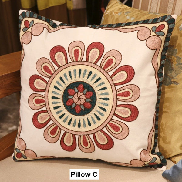 Decorative Throw Pillows for Couch, Embroider Flower Cotton Pillow Covers, Cotton Flower Decorative Pillows, Farmhouse Decorative Sofa Pillows-Art Painting Canvas