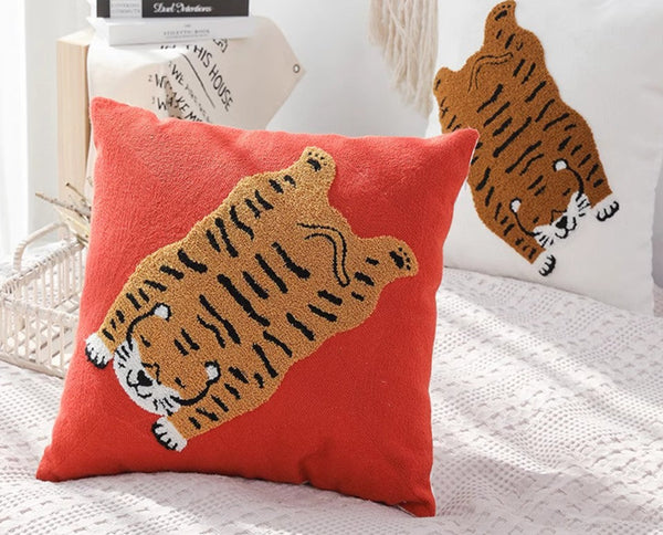 Contemporary Modern Sofa Pillow Covers, Square Modern Throw Pillows for Couch, Lovely Tiger Decorative Pillows for Children's Room, Decorative Pillows for Bedroom-Art Painting Canvas