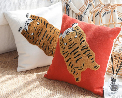 Lovely Tiger Decorative Pillows for Children's Room, Contemporary Modern Sofa Pillow Covers, Square Modern Throw Pillows for Couch, Decorative Pillows for Bedroom-Art Painting Canvas