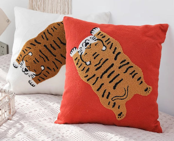 Contemporary Modern Sofa Pillow Covers, Square Modern Throw Pillows for Couch, Lovely Tiger Decorative Pillows for Children's Room, Decorative Pillows for Bedroom-Art Painting Canvas