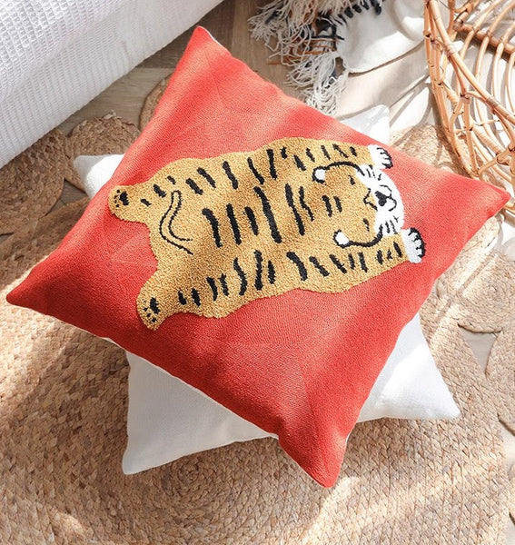 Contemporary Modern Sofa Pillow Covers, Square Modern Throw Pillows for Couch, Lovely Tiger Decorative Pillows for Children's Room, Decorative Pillows for Bedroom-Art Painting Canvas