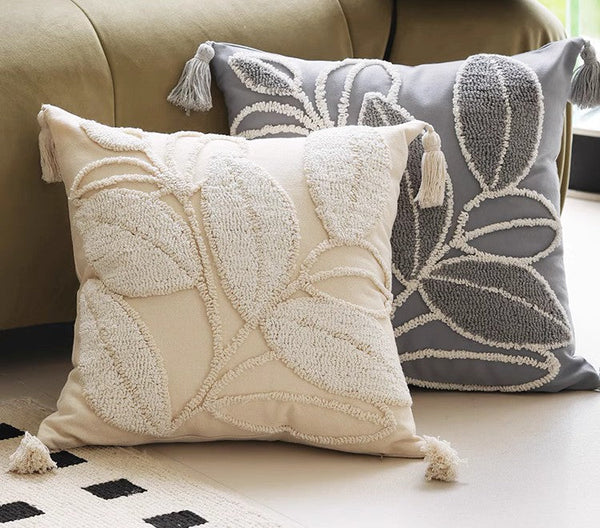 Leaf Decorative Pillows for Bedroom, Contemporary Modern Sofa Pillow Covers, Square Modern Throw Pillows for Couch, Modern Decorative Pillows for Interior Design-Art Painting Canvas