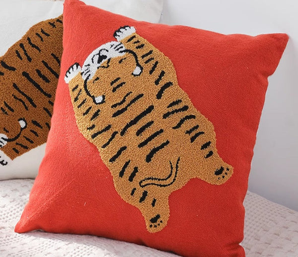 Contemporary Modern Sofa Pillow Covers, Square Modern Throw Pillows for Couch, Lovely Tiger Decorative Pillows for Children's Room, Decorative Pillows for Bedroom-Art Painting Canvas