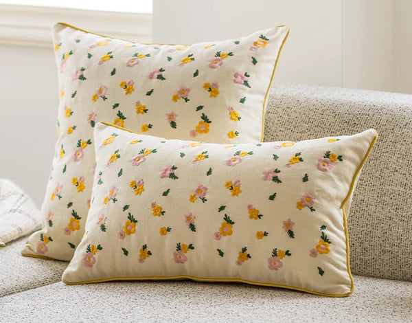 Spring Flower Decorative Pillows for Dining Room, Embroider Flower Cotton Pillow Covers, Decorative Pillows for Sofa, Farmhouse Decorative Pillows for Couch-Art Painting Canvas