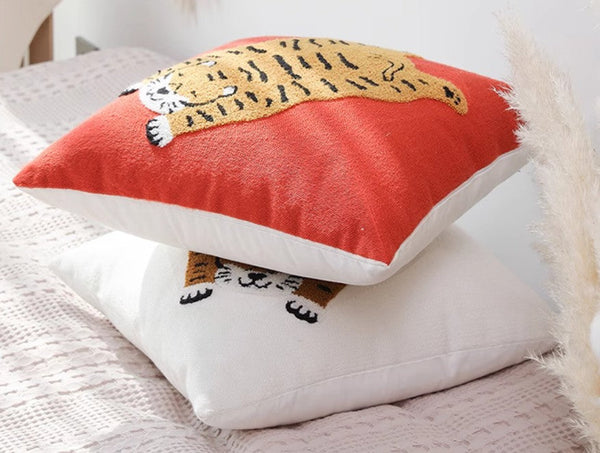 Contemporary Modern Sofa Pillow Covers, Square Modern Throw Pillows for Couch, Lovely Tiger Decorative Pillows for Children's Room, Decorative Pillows for Bedroom-Art Painting Canvas