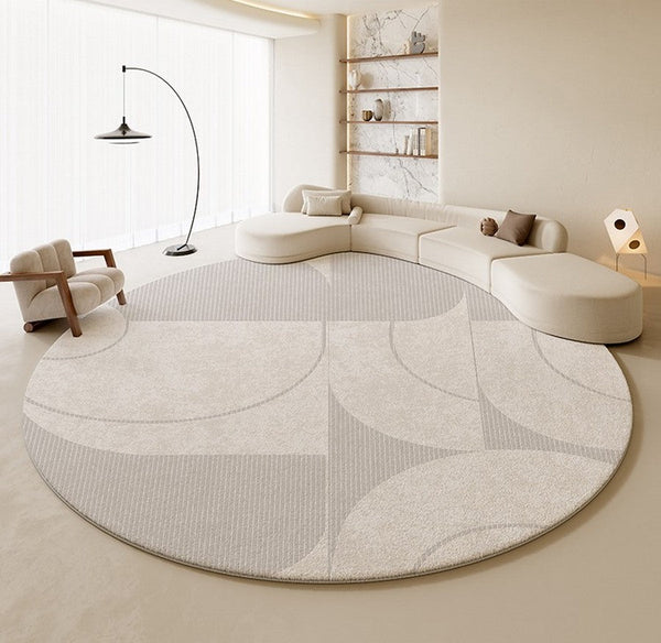 Geometric Modern Rug Ideas for Living Room, Bedroom Modern Round Rugs,Contemporary Round Rugs, Circular Gray Rugs under Dining Room Table-Art Painting Canvas