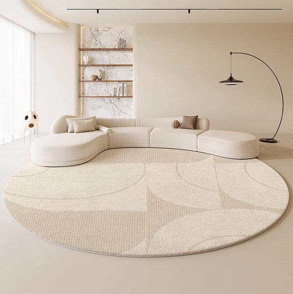 Modern Rugs under Coffee Table, Abstract Modern Round Rugs for Bedroom, Geometric Circular Rugs for Dining Room, Cream Color Contemporary Modern Rugs-Art Painting Canvas