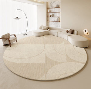 Geometric Circular Rugs for Dining Room, Cream Color Contemporary Modern Rugs, Modern Rugs under Coffee Table, Abstract Modern Round Rugs for Bedroom-Art Painting Canvas