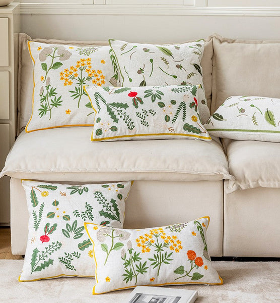 Decorative Pillows for Couch, Spring Flower Decorative Throw Pillows, Farmhouse Sofa Decorative Pillows, Embroider Flower Cotton Pillow Covers-Art Painting Canvas