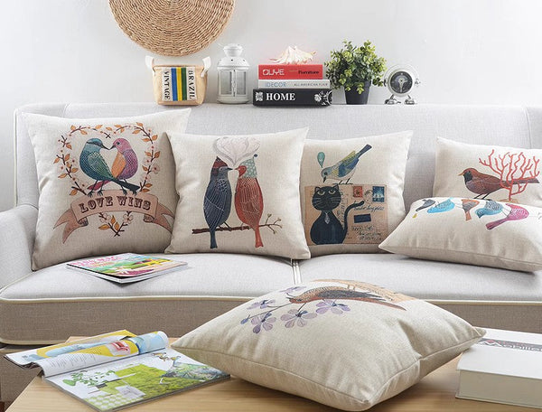 Modern Sofa Decorative Pillows for Children's Room, Singing Birds Decorative Throw Pillows, Love Birds Throw Pillows for Couch, Decorative Pillow Covers-Art Painting Canvas