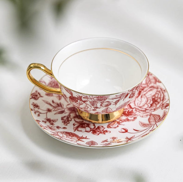 Creative Bone China Porcelain Tea Cup Set, Beautiful British Tea Cups, Elegant Flower Ceramic Cups, Unique Royal Coffee Cup and Saucer-Art Painting Canvas