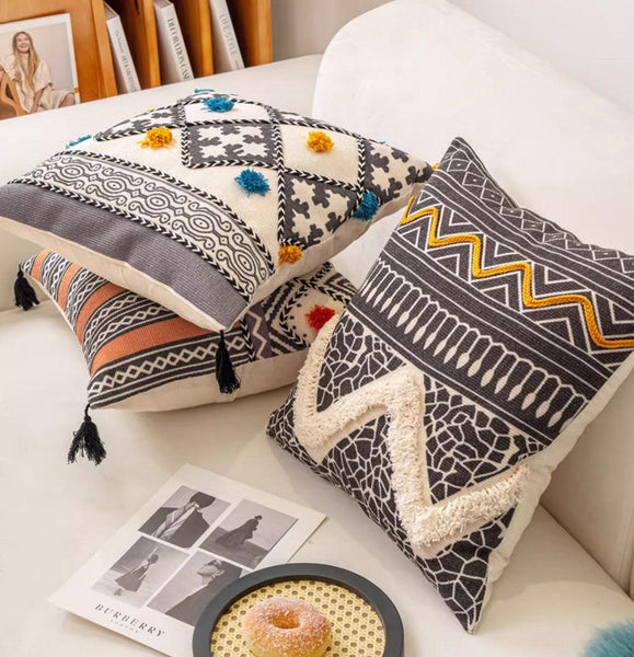 Unique Oriental Square Pillows for Bedroom, Geometric Modern Pillow Covers, Bohemian Decorative Sofa Pillows, Decorative Throw Pillows for Couch-Art Painting Canvas