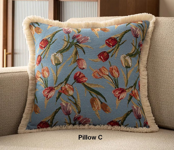 Tulip Flower Pillow Covers, Large Flower Decorative Pillows for Bedroom, Decorative Sofa Pillows for Couch, Farmhouse Decorative Pillows-Art Painting Canvas