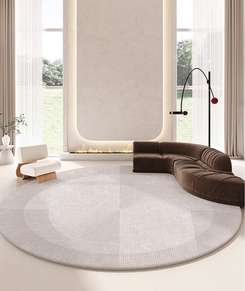 Grey Geometric Floor Carpets, Abstract Circular Rugs under Dining Room Table, Modern Living Room Round Rugs, Bedroom Modern Round Rugs-Art Painting Canvas