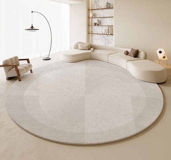 Grey Geometric Floor Carpets, Abstract Circular Rugs under Dining Room Table, Modern Living Room Round Rugs, Bedroom Modern Round Rugs-Art Painting Canvas