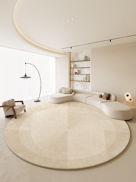 Dining Room Modern Rugs, Cream Color Round Rugs under Coffee Table, Large Modern Rugs in Living Room, Contemporary Circular Rugs in Bedroom-Art Painting Canvas