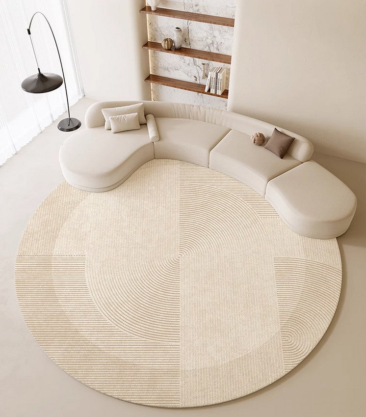 Large Modern Rugs in Living Room, Dining Room Modern Rugs, Cream Color Round Rugs under Coffee Table, Contemporary Circular Rugs in Bedroom-Art Painting Canvas