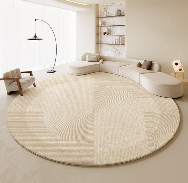 Large Modern Rugs in Living Room, Dining Room Modern Rugs, Cream Color Round Rugs under Coffee Table, Contemporary Circular Rugs in Bedroom-Art Painting Canvas