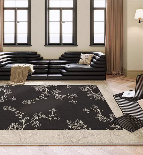 Unique Bedroom Modern Rugs, Contemporary Modern Rugs under Dining Room Table, French Style Rugs for Interior Design, Flower Pattern Modern Rugs for Living Room-Art Painting Canvas