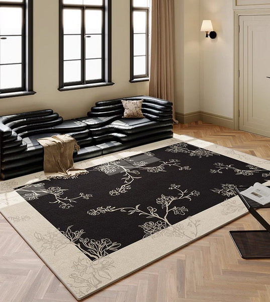 Unique Bedroom Modern Rugs, Contemporary Modern Rugs under Dining Room Table, French Style Rugs for Interior Design, Flower Pattern Modern Rugs for Living Room-Art Painting Canvas