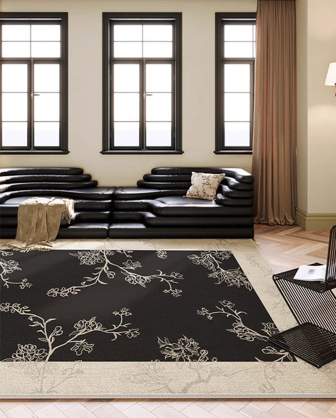 Unique Bedroom Modern Rugs, Contemporary Modern Rugs under Dining Room Table, French Style Rugs for Interior Design, Flower Pattern Modern Rugs for Living Room-Art Painting Canvas