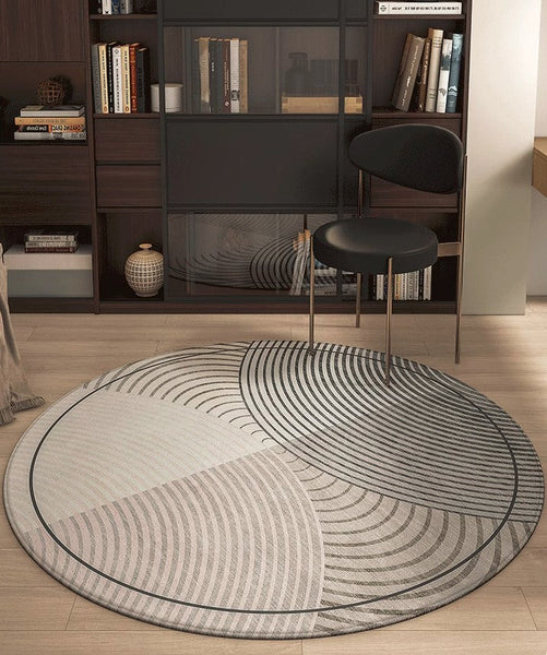 Circular Area Rugs for Bedroom, Modern Rugs for Dining Room, Abstract Contemporary Round Rugs under Chairs, Geometric Modern Rugs for Living Room-Art Painting Canvas