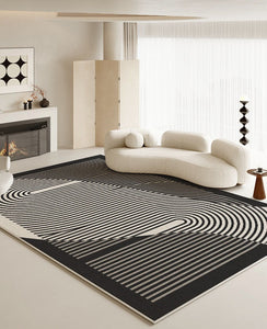 Geometric Contemporary Rugs Next to Bed, Black Stripe Contemporary Modern Rugs, Modern Rugs for Living Room, Modern Rugs for Dining Room-Art Painting Canvas