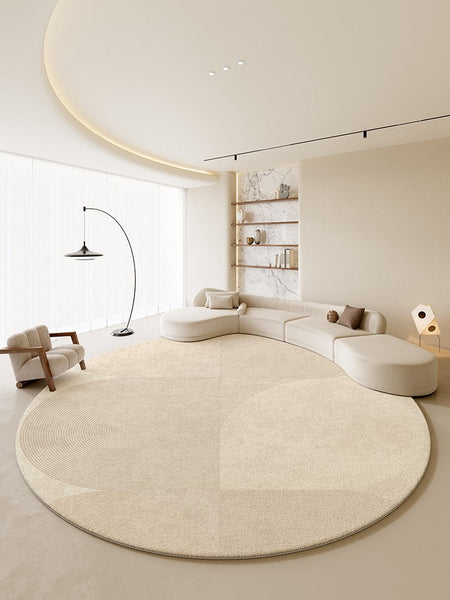 Unique Modern Rugs for Living Room, Geometric Round Rugs for Dining Room, Contemporary Cream Color Rugs for Bedroom, Circular Modern Rugs under Chairs-Art Painting Canvas