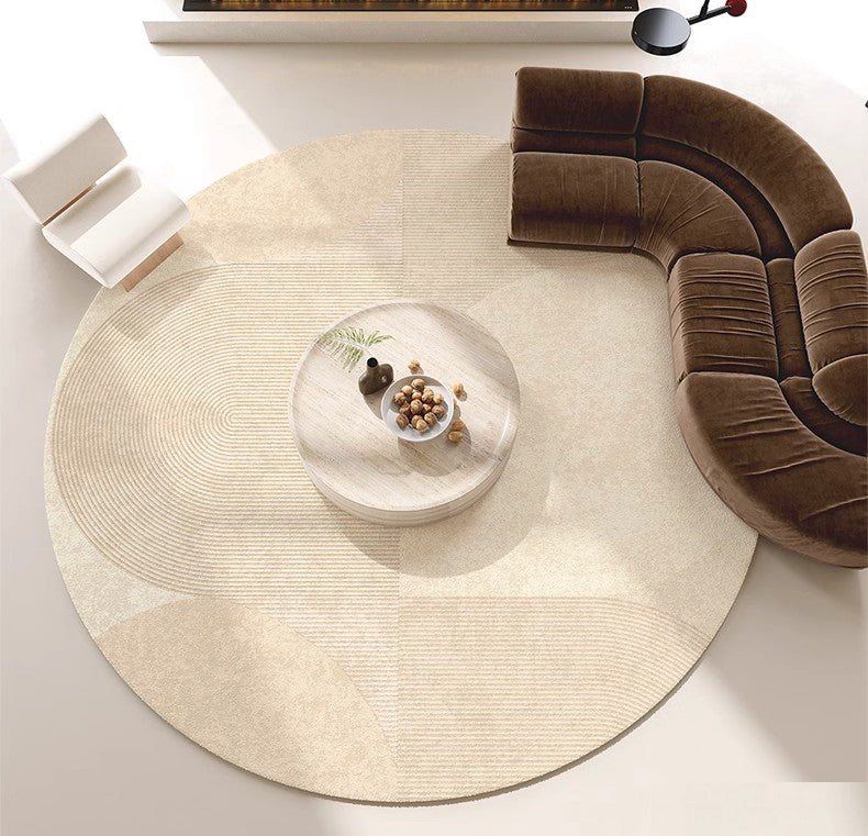 Unique Modern Rugs for Living Room, Geometric Round Rugs for Dining Room, Contemporary Cream Color Rugs for Bedroom, Circular Modern Rugs under Chairs-Art Painting Canvas