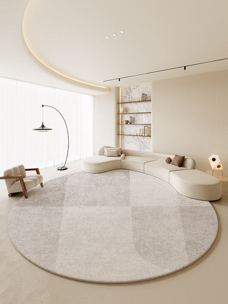 Unique Circular Modern Rugs, Abstract Grey Rugs under Coffee Table, Dining Room Modern Rug Ideas, Round Area Rugs, Modern Rugs in Bedroom-Art Painting Canvas