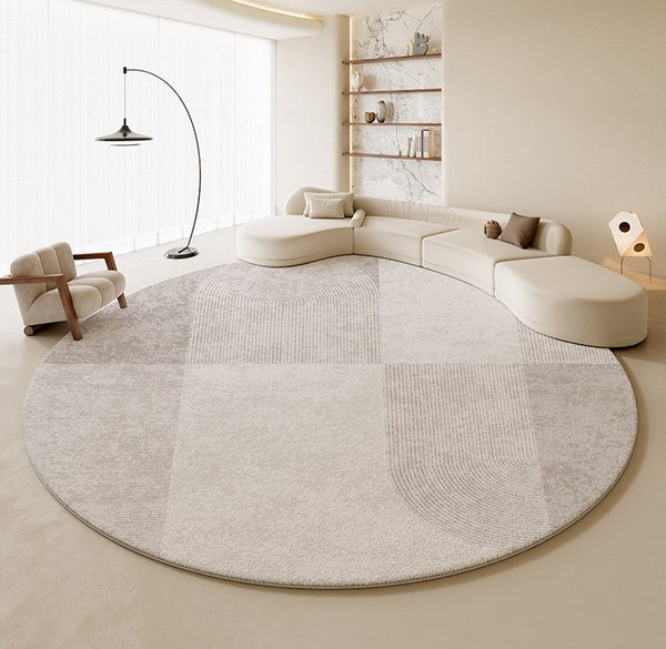 Circular Modern Rugs, Dining Room Modern Rug Ideas, Round Area Rugs, Modern Rugs in Bedroom,Abstract Grey Rugs under Coffee Table-Art Painting Canvas