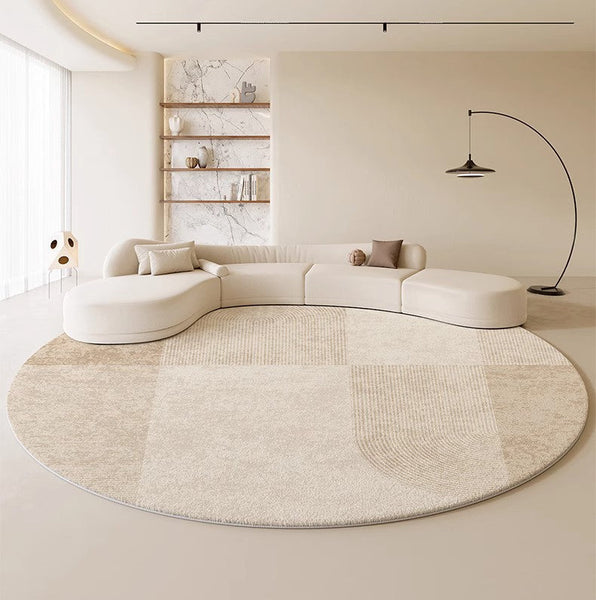 Abstract Contemporary Rugs for Bedroom, Modern Cream Color Rugs for Living Room, Modern Round Rugs under Coffee Table, Circular Rugs for Dining Table-Art Painting Canvas