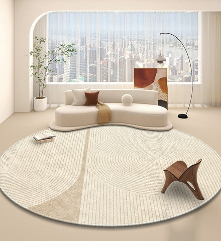 Simple Contemporary Round Rugs, Circular Modern Rugs under Dining Room Table, Bedroom Modern Round Rugs, Geometric Modern Rug Ideas for Living Room-Art Painting Canvas