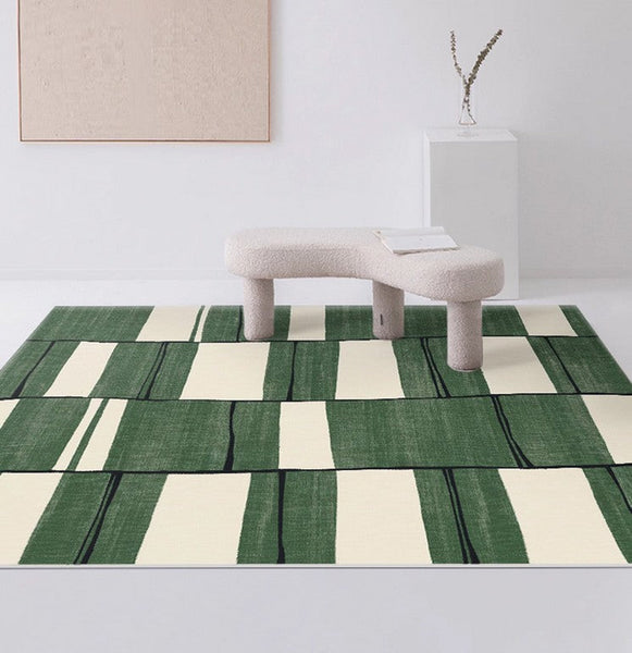 Soft Modern Rugs under Dining Room Table, Contemporary Modern Rugs, Green Geometric Carpets, Abstract Modern Rugs for Living Room-Art Painting Canvas