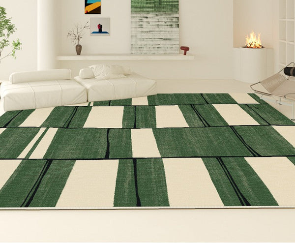 Soft Modern Rugs under Dining Room Table, Contemporary Modern Rugs, Green Geometric Carpets, Abstract Modern Rugs for Living Room-Art Painting Canvas