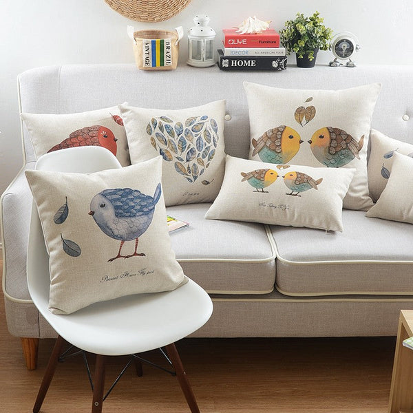 Love Birds Throw Pillows for Couch, Simple Decorative Pillow Covers, Decorative Sofa Pillows for Children's Room, Singing Birds Decorative Throw Pillows-Art Painting Canvas