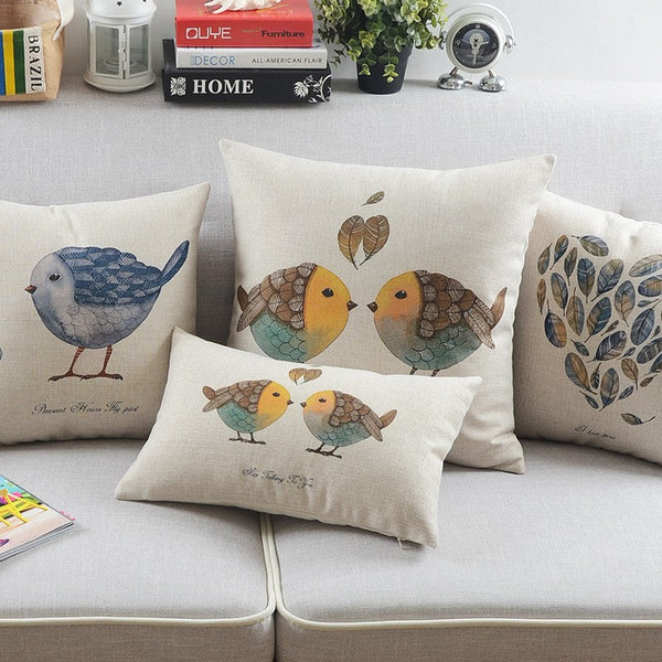 Throw Pillows for Couch, Simple Decorative Pillow Covers, Decorative Sofa Pillows for Children's Room, Love Birds Decorative Throw Pillows-Art Painting Canvas