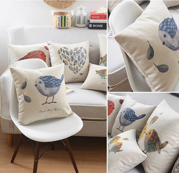 Love Birds Throw Pillows for Couch, Simple Decorative Pillow Covers, Decorative Sofa Pillows for Children's Room, Singing Birds Decorative Throw Pillows-Art Painting Canvas