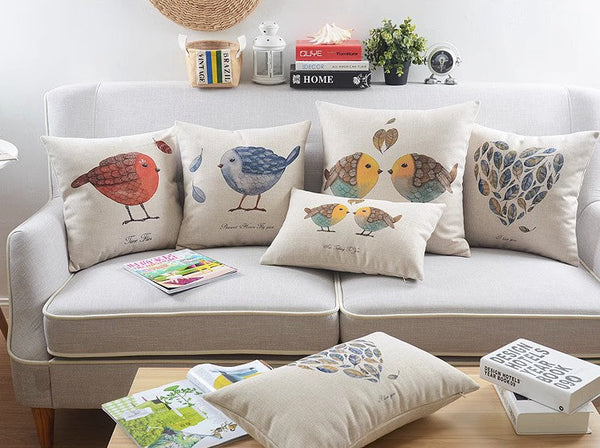 Love Birds Throw Pillows for Couch, Simple Decorative Pillow Covers, Decorative Sofa Pillows for Children's Room, Singing Birds Decorative Throw Pillows-Art Painting Canvas