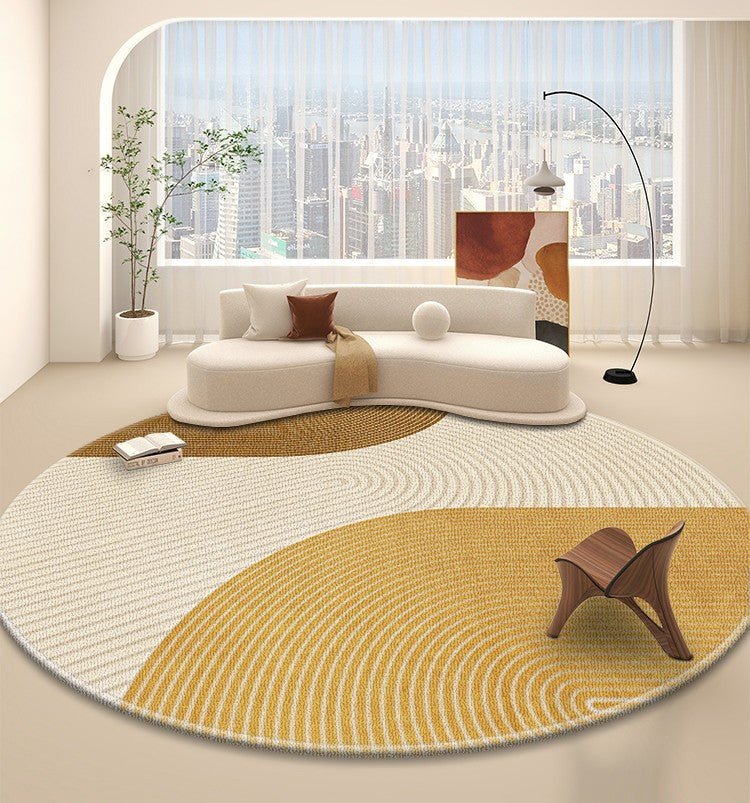 Circular Modern Rugs under Chairs, Dining Room Contemporary Round Rugs, Bedroom Modern Round Rugs, Geometric Modern Rug Ideas for Living Room-Art Painting Canvas