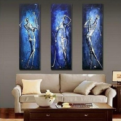 Sports Abstract Painting, Bedroom Abstract Painting, 3 Piece Wall Art Painting, Golf Player Painting, Acrylic Canvas Painting for Sale-Art Painting Canvas